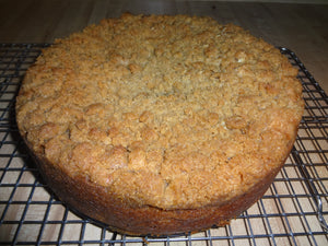 Homemade Peach Cobbler Coffee Cake With a Sweet Cinnamon Drizzle (9")