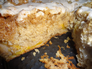 Homemade Peach Cobbler Coffee Cake With a Sweet Cinnamon Drizzle (9")