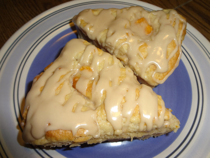 Light & Fluffy Homemade Peach Pie Scones With a Vanilla Glaze 