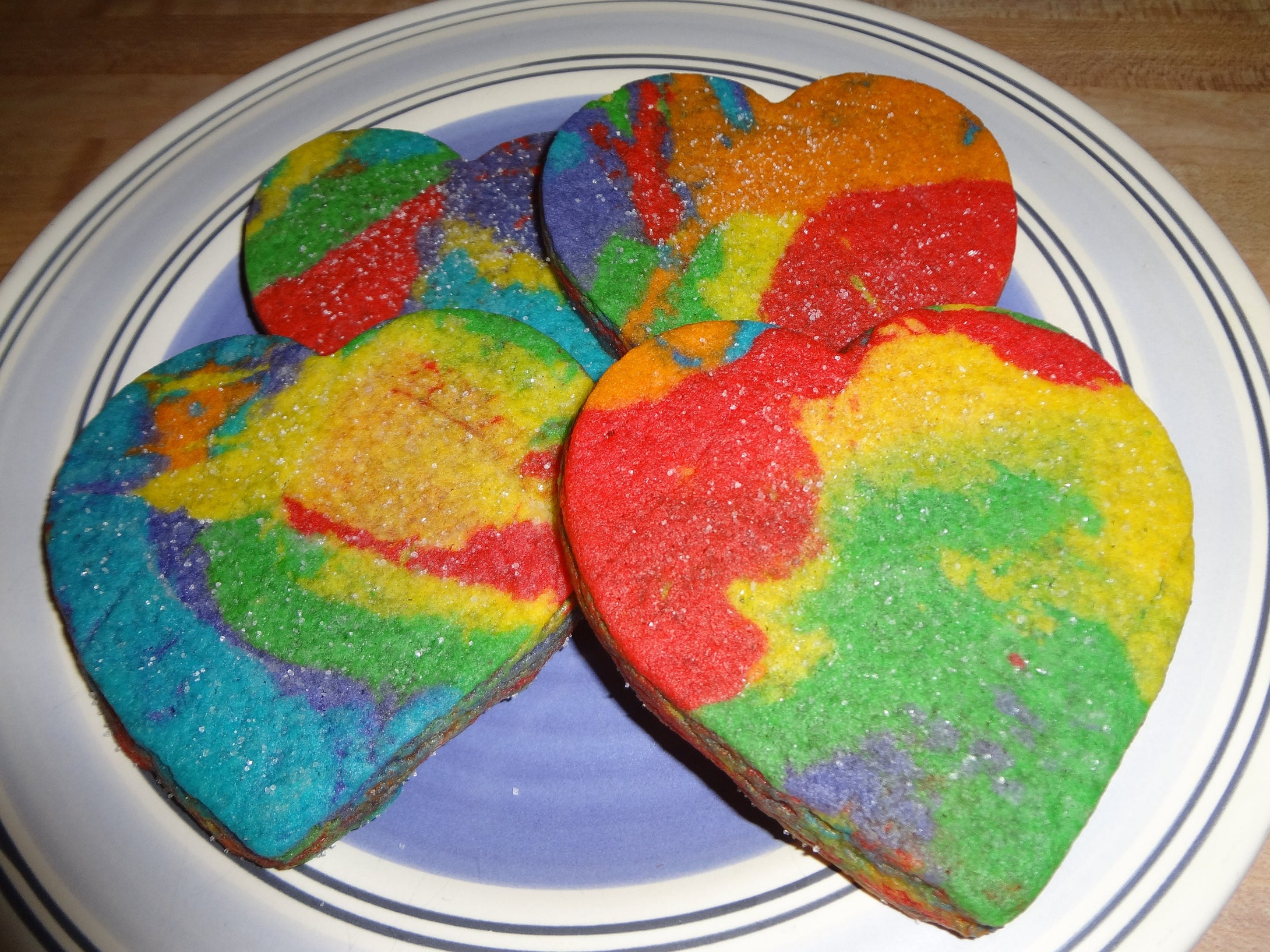 Vibrant Homemade Rainbow (Pride)/Tie-Dye Heart Shaped Sugar Cookies With Choices