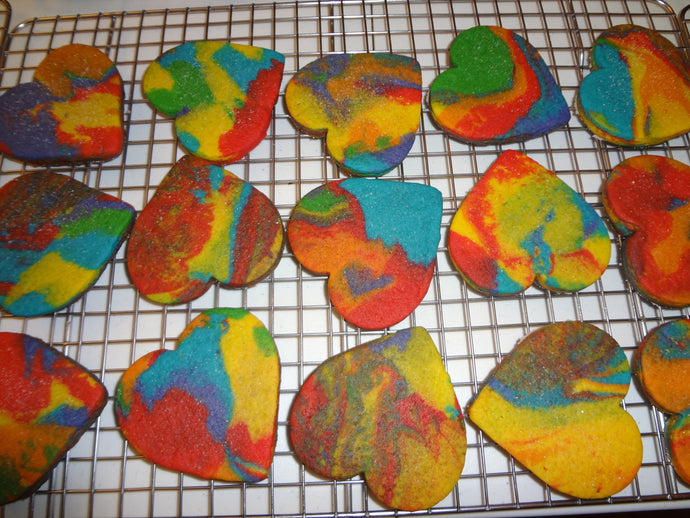 Vibrant Homemade Rainbow (Pride)/Tie-Dye Heart Shaped Sugar Cookies With Choices