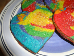 Vibrant Homemade Rainbow (Pride)/Tie-Dye Heart Shaped Sugar Cookies With Choices