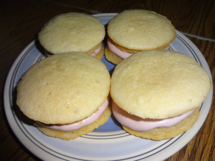 Soft and Moist Homemade Vanilla Whoopie Pies With Raspberry Cream Filling (1 Dozen)